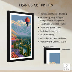 Mendoza Argentina Balloon Travel Poster — framed print details measurements quality details