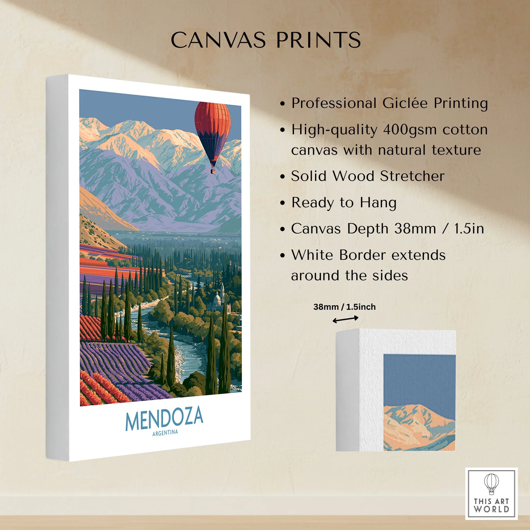 Mendoza Argentina Valley Wall Art — canvas print stretched cotton canvas details