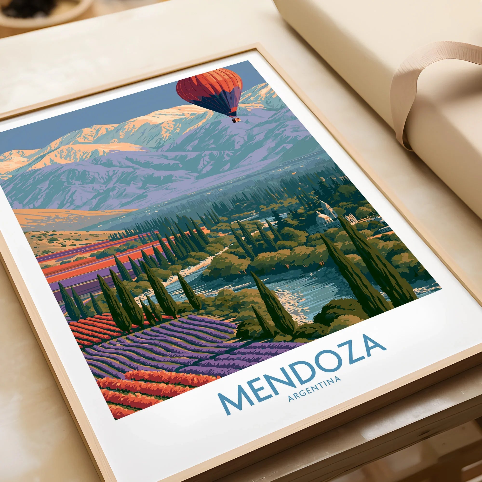 Mendoza Argentina Valley Wall Art — framed art print closeup gift unwrapped natural frame