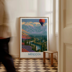 Mendoza Argentina Valley Wall Art — framed canvas on floor man walking past