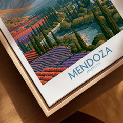 Mendoza Argentina Valley Wall Art — closeup framed canvas natural wood floating frame