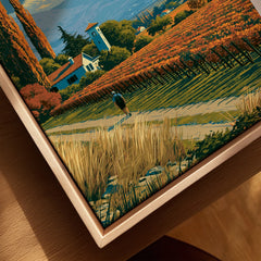 Mendoza Argentina Bodega Travel Poster — closeup framed canvas natural wood floating frame