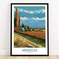 Mendoza Argentina Autumn Vines Wall Art — art print in black frame on wooden floor