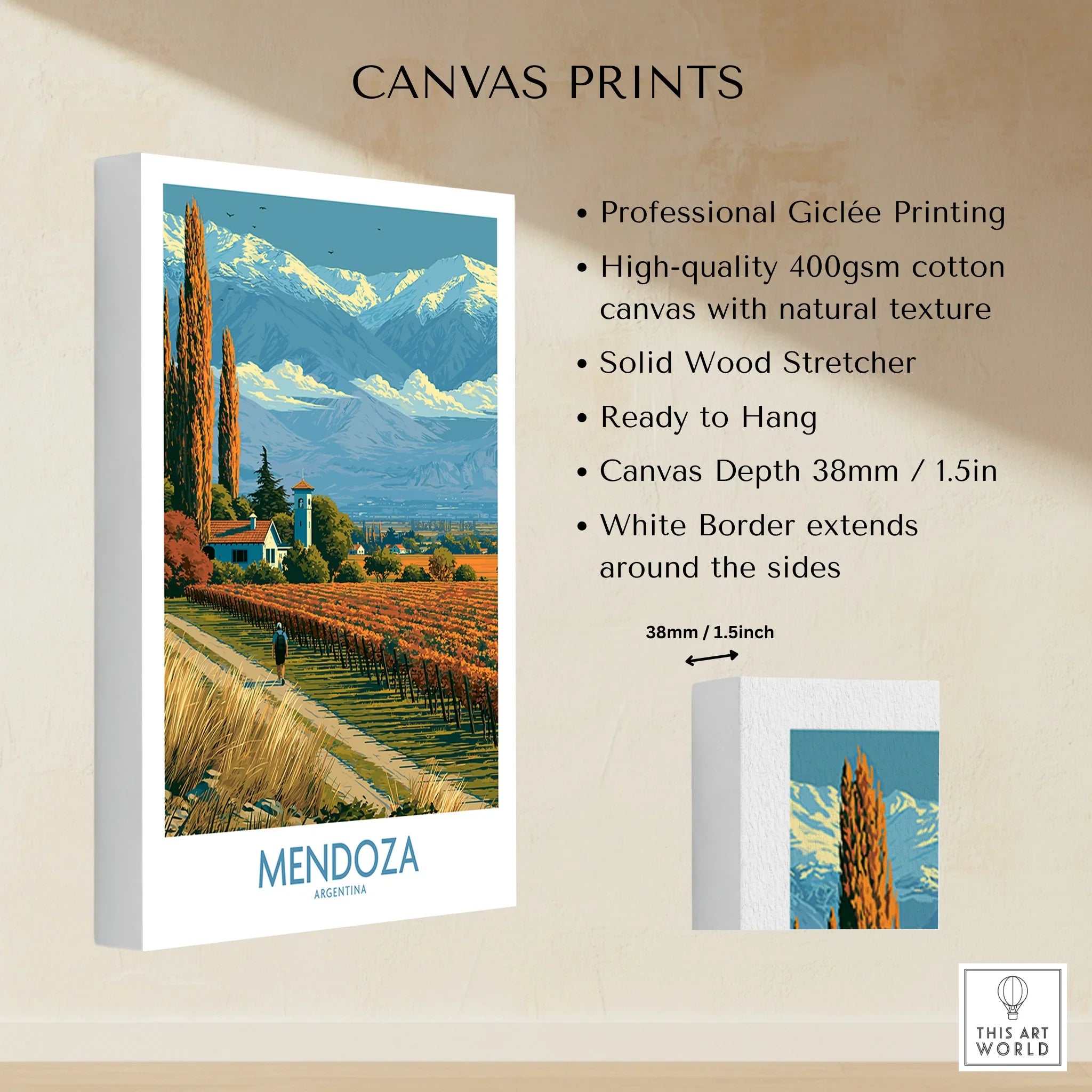 Mendoza Argentina Autumn Vines Wall Art — canvas print stretched cotton canvas details