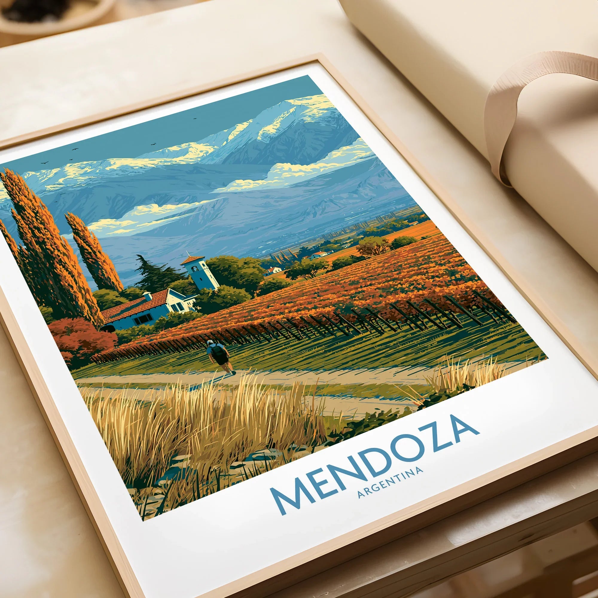 Mendoza Argentina Autumn Vines Wall Art — framed art print closeup gift unwrapped natural frame