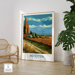 Mendoza Argentina Autumn Vines Wall Art — large framed print room setting chair plant
