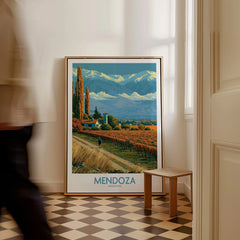 Mendoza Argentina Autumn Vines Wall Art — framed canvas on floor man walking past