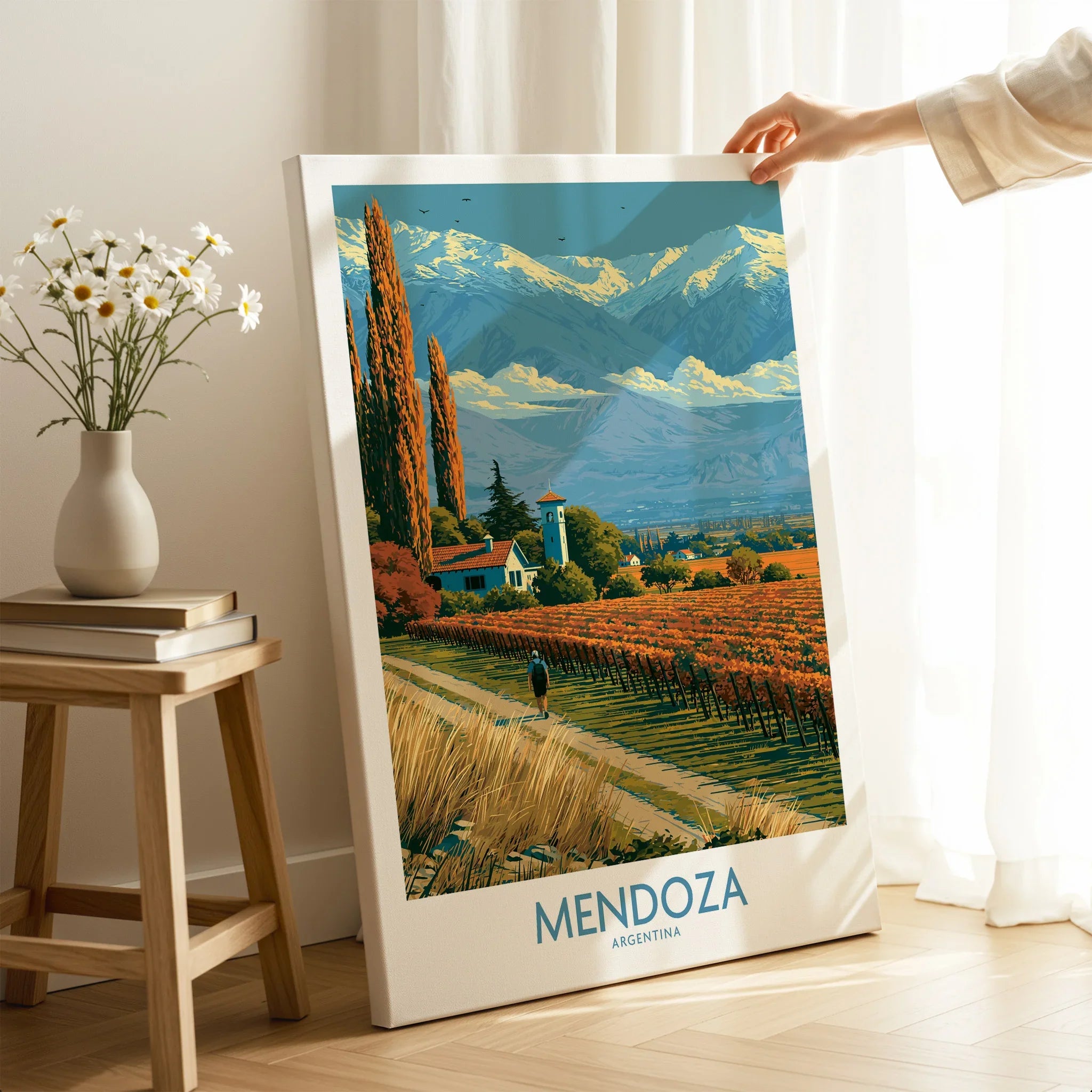 Mendoza Argentina Autumn Vines Wall Art — canvas print mirror edge hand holding room setting