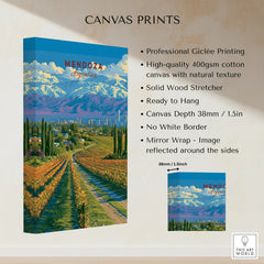 Mendoza Argentina Wine Country Travel Poster — canvas print stretched cotton canvas details