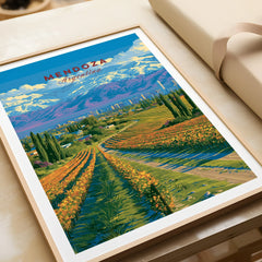 Mendoza Argentina Wine Country Travel Poster — framed art print closeup gift unwrapped natural frame