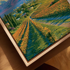 Mendoza Argentina Wine Country Travel Poster — closeup framed canvas natural wood floating frame