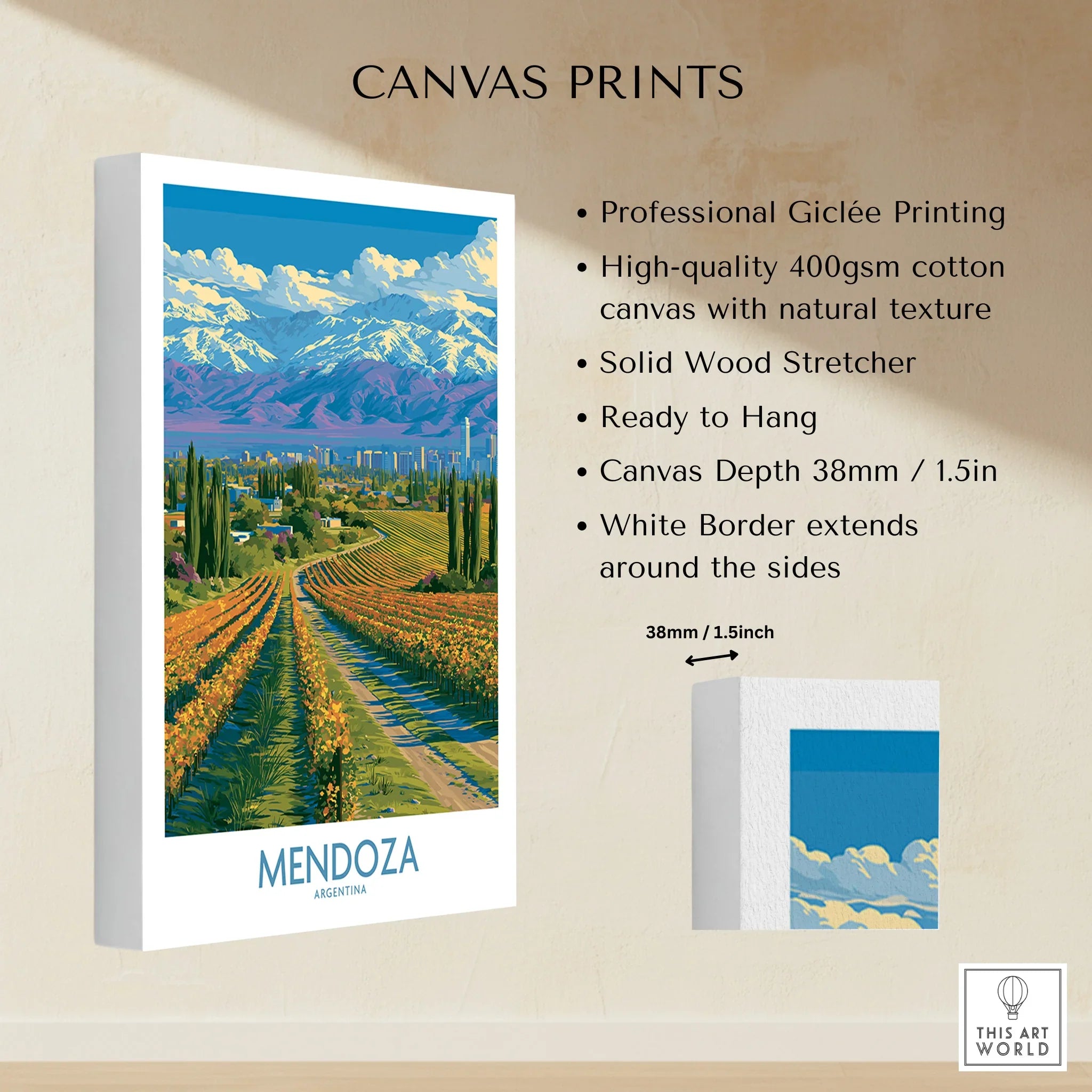 Mendoza Argentina Skyline Wall Art — canvas print stretched cotton canvas details