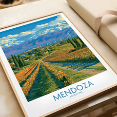 Mendoza Argentina Skyline Wall Art — framed art print closeup gift unwrapped natural frame
