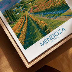 Mendoza Argentina Skyline Wall Art — closeup framed canvas natural wood floating frame