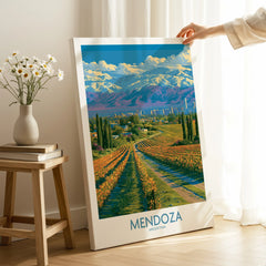 Mendoza Argentina Skyline Wall Art — canvas print mirror edge hand holding room setting