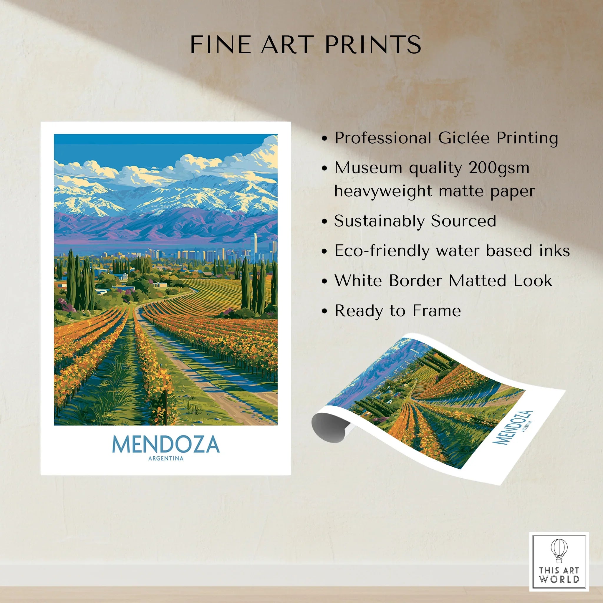 Mendoza Argentina Skyline Wall Art — fine art print unframed quality details