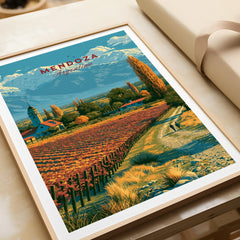 Mendoza Argentina Vineyard Church Travel Poster — framed art print closeup gift unwrapped natural frame