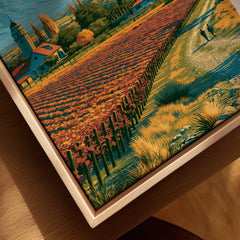 Mendoza Argentina Vineyard Church Travel Poster — closeup framed canvas natural wood floating frame