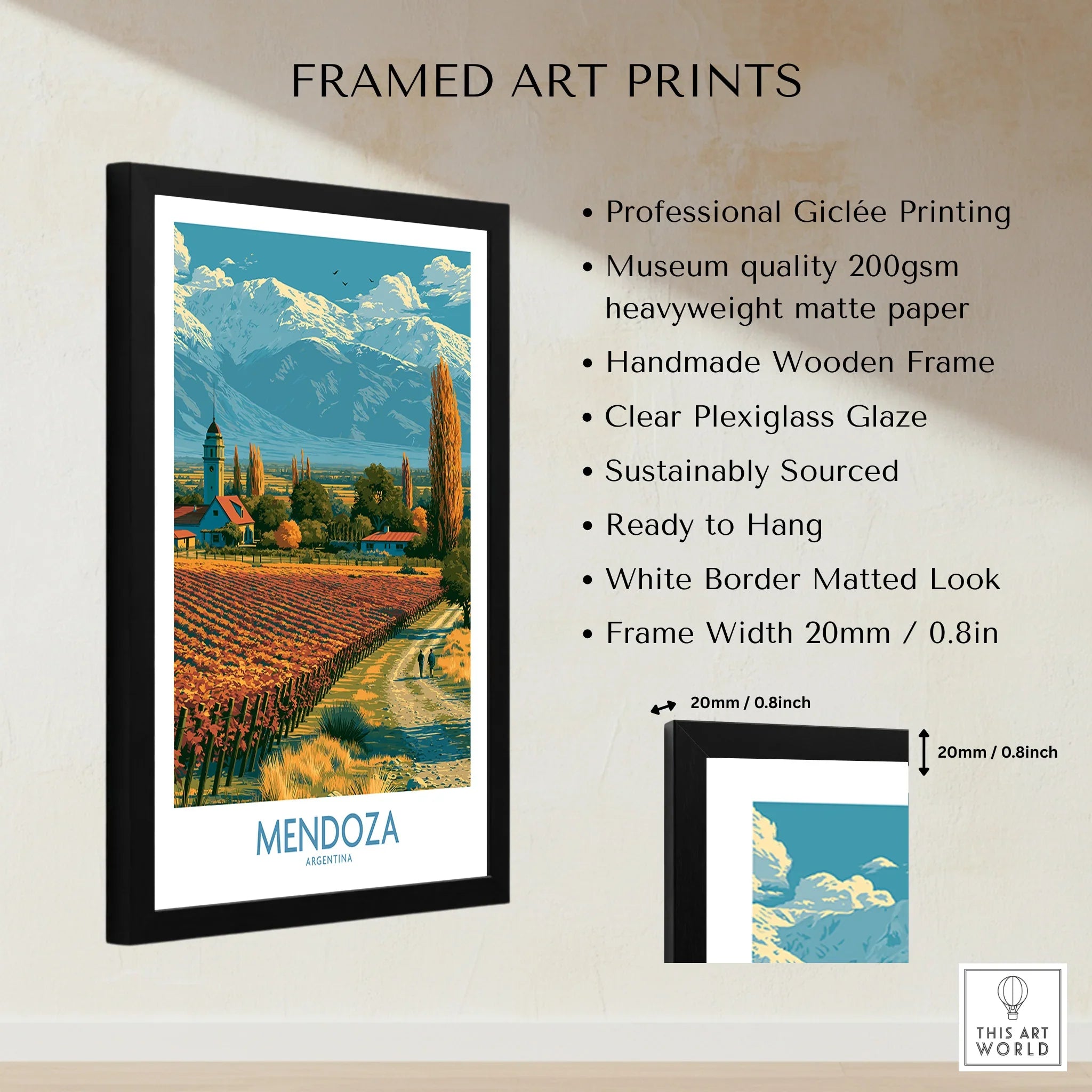 Mendoza Argentina Foothills Wall Art — framed print details measurements quality details
