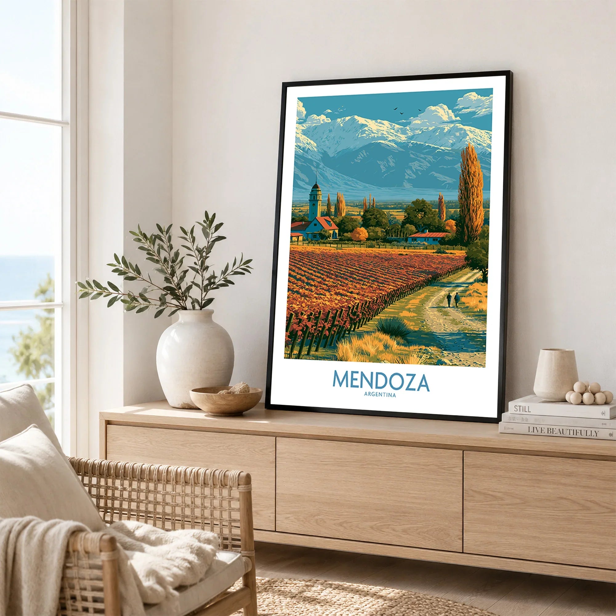 Mendoza Argentina Foothills Wall Art — framed artwork living room lifestyle setting