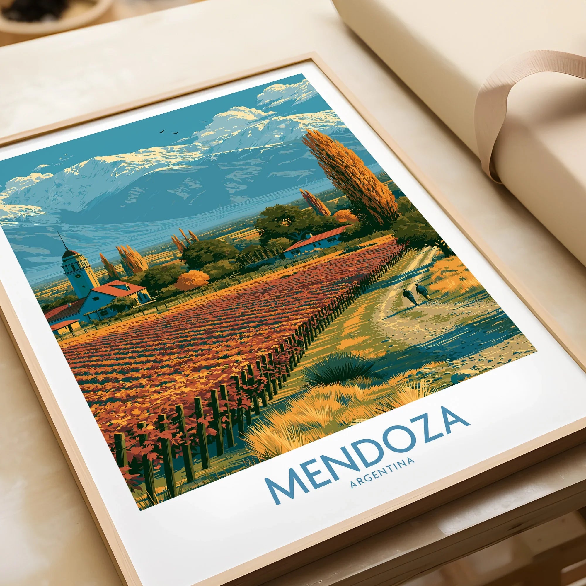 Mendoza Argentina Foothills Wall Art — framed art print closeup gift unwrapped natural frame