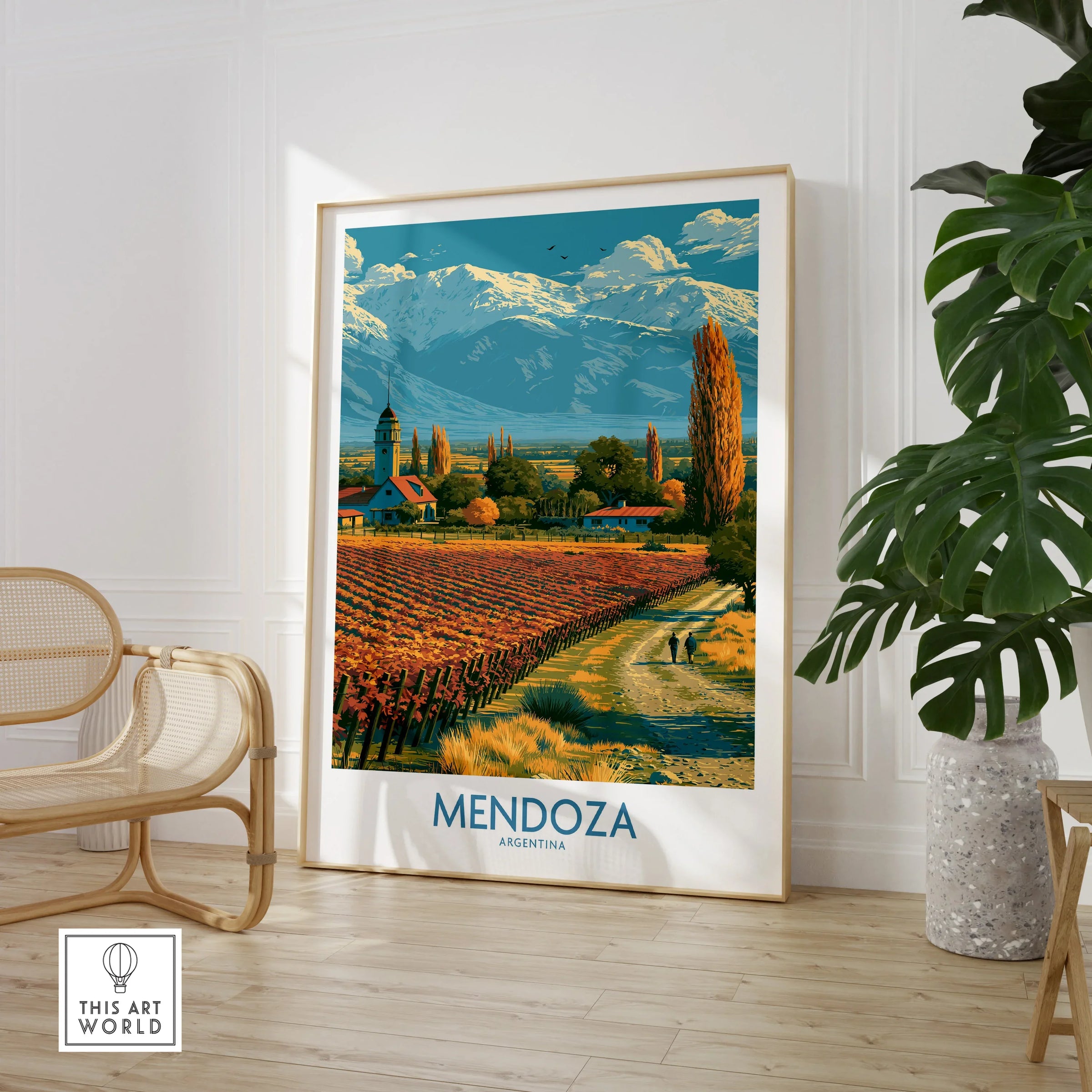 Mendoza Argentina Foothills Wall Art — large framed print room setting chair plant