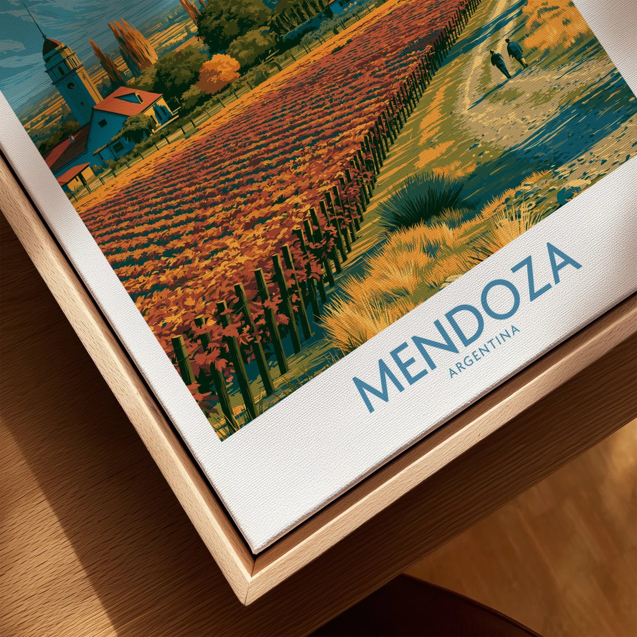 Mendoza Argentina Foothills Wall Art — closeup framed canvas natural wood floating frame