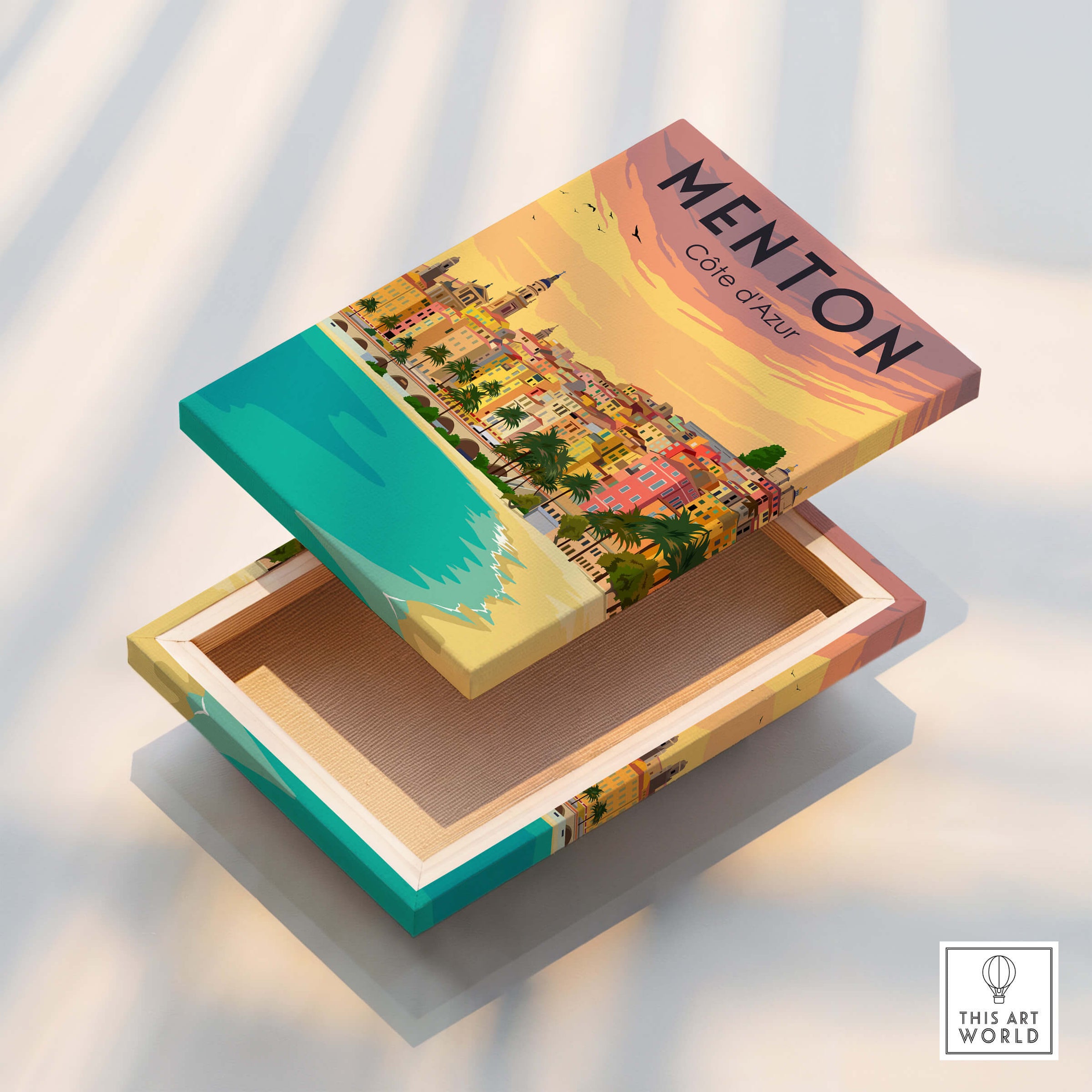 Menton France Print Poster | Vintage on a decorative box showcasing the charm of Menton, Côte d'Azur.