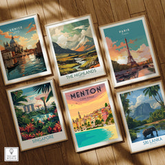 Menton France Print Poster | Vintage among other travel prints like Venice, Paris, and Singapore, showcasing classic design.