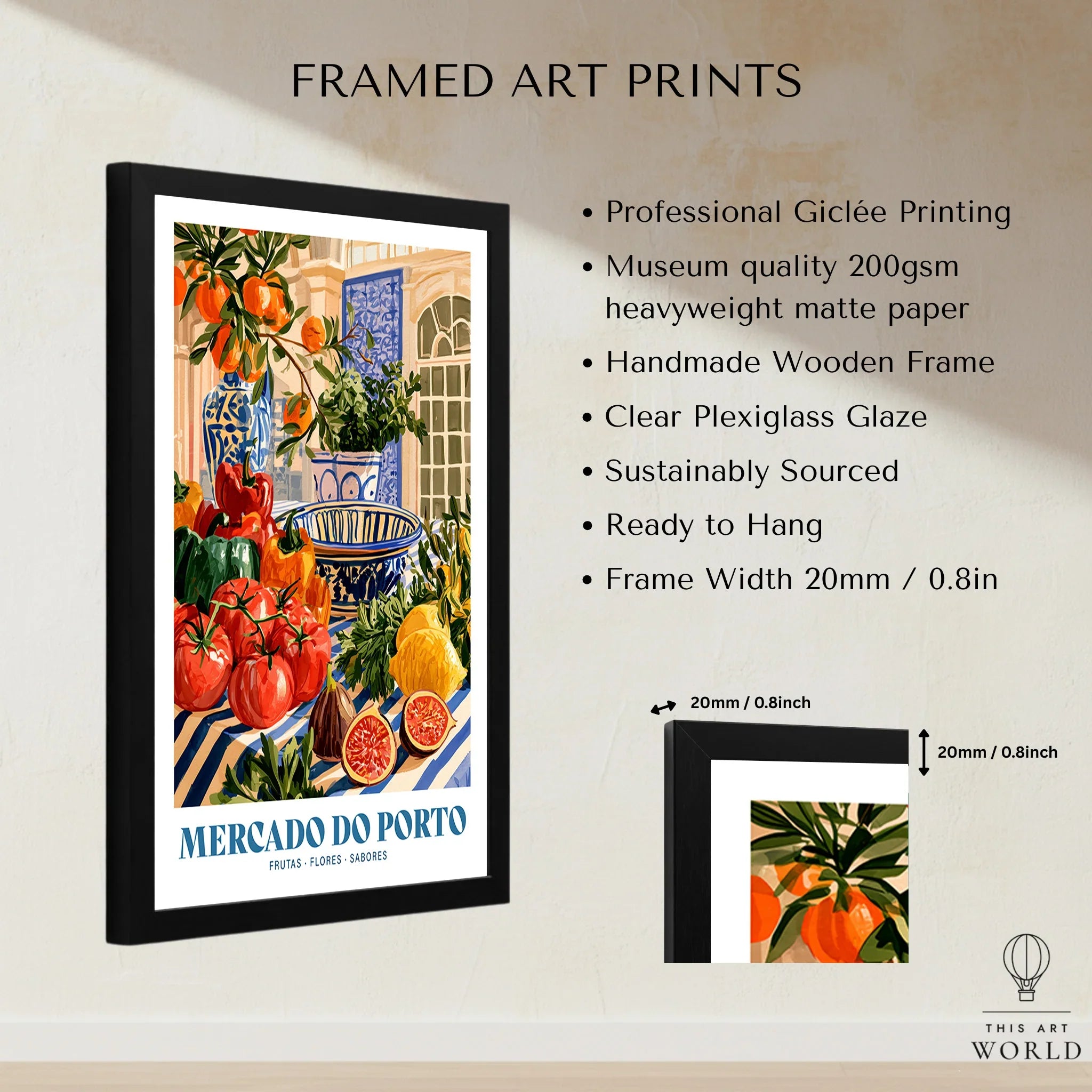 Mercado do Porto Portuguese Market Poster - framed print details measurements quality details