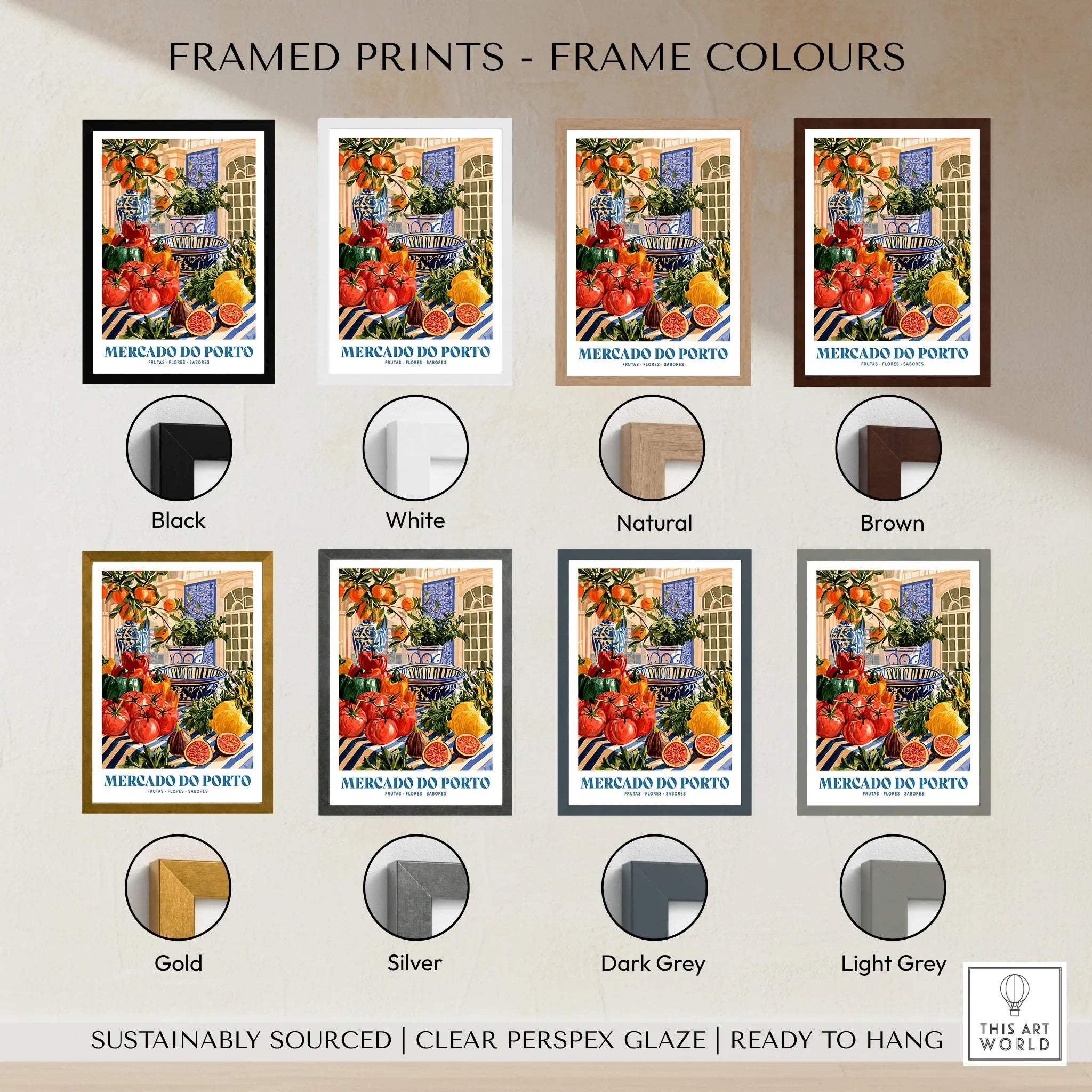 Mercado do Porto Portuguese Market Poster - framed print colour options