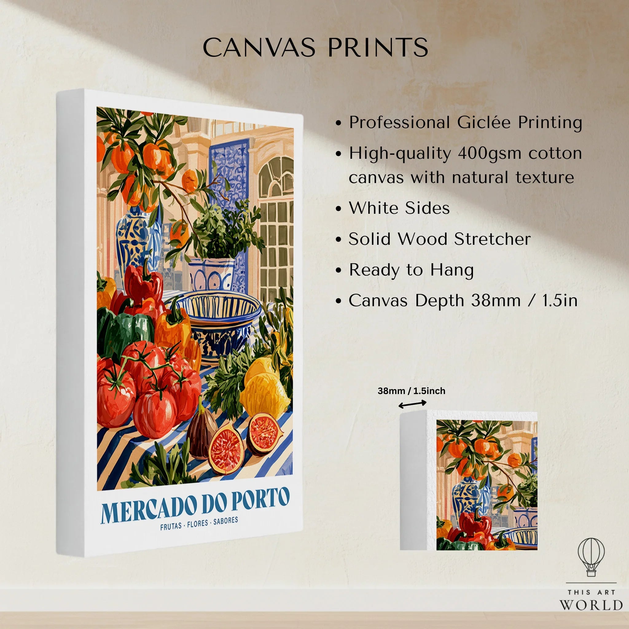 Mercado do Porto Portuguese Market Poster - canvas print stretched cotton canvas details