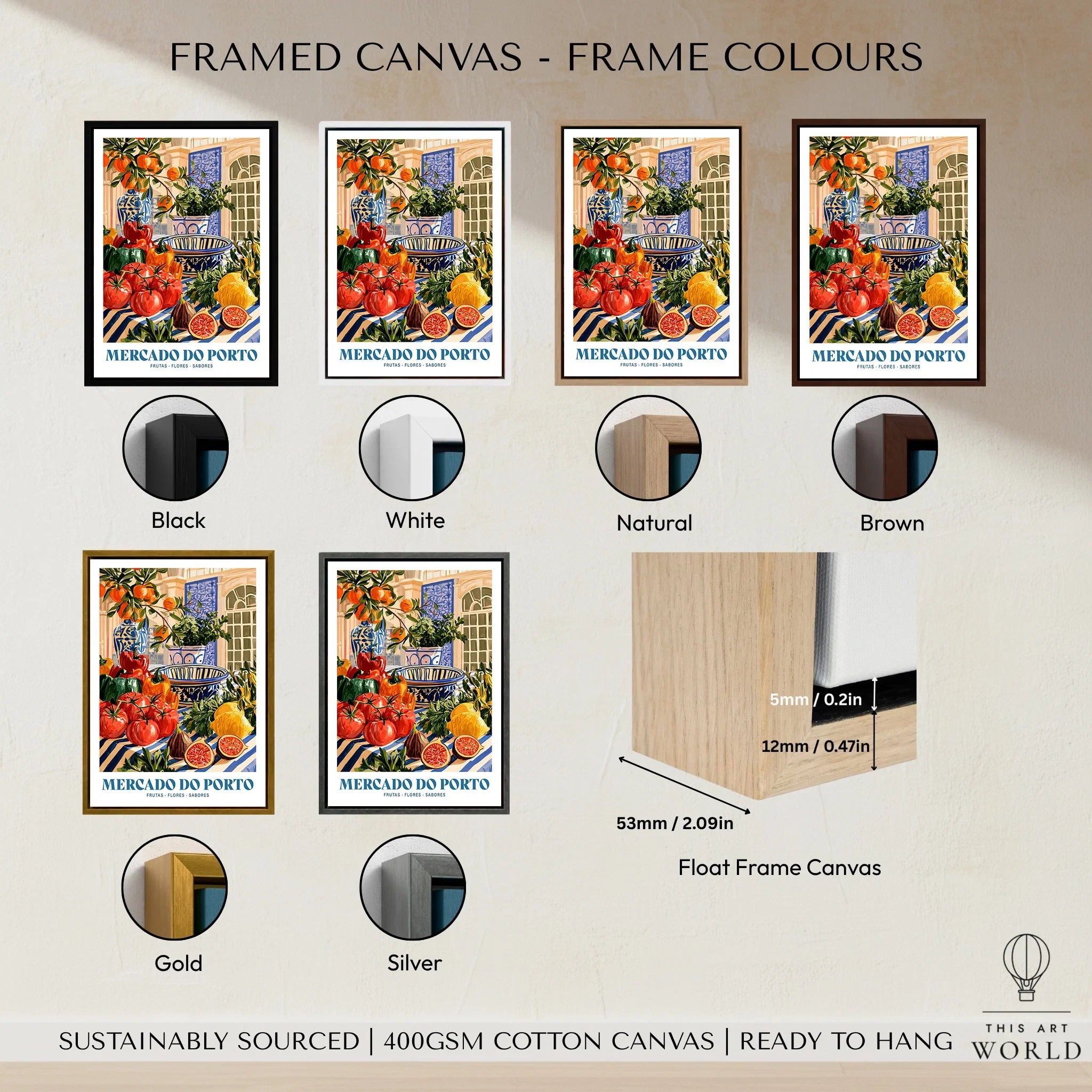 Mercado do Porto Portuguese Market Poster - framed canvas float frame colour options