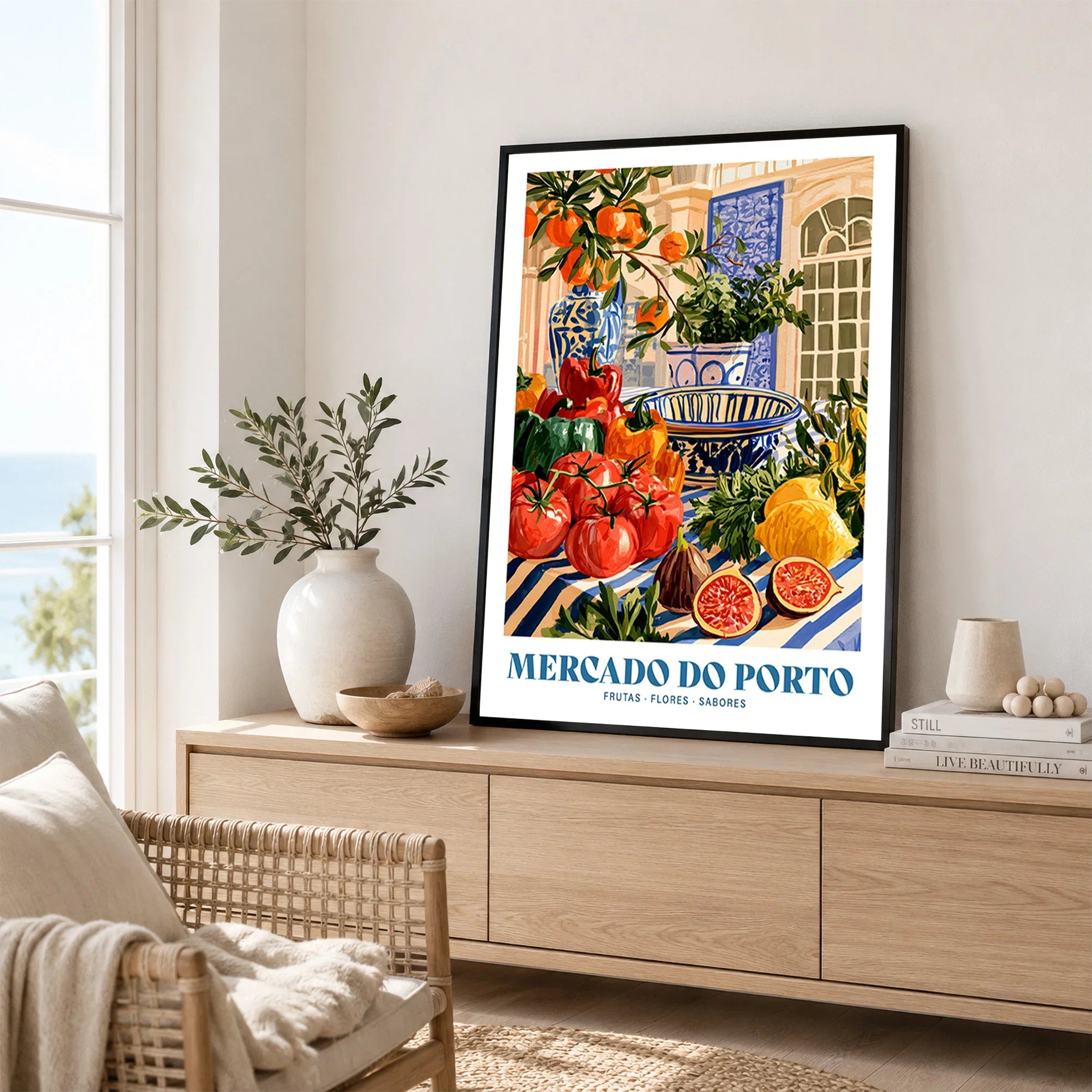 Mercado do Porto Portuguese Market Poster - framed artwork living room lifestyle setting