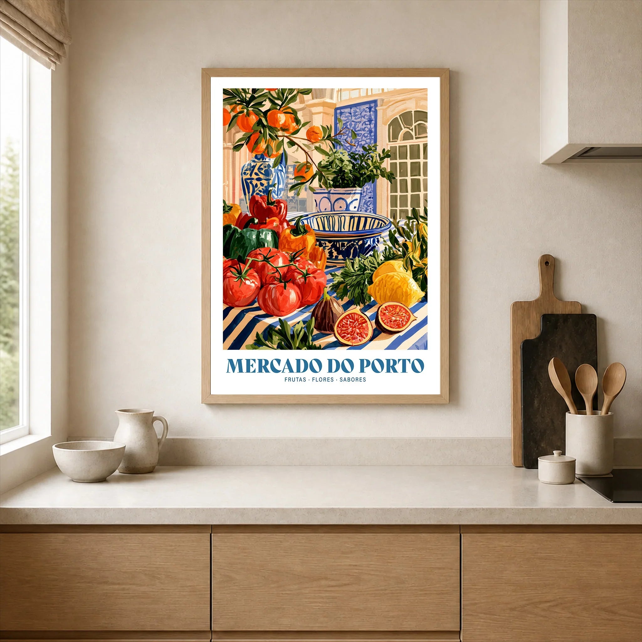 Mercado do Porto Portuguese Market Poster - neutral kitchen single frame mockup This Art World