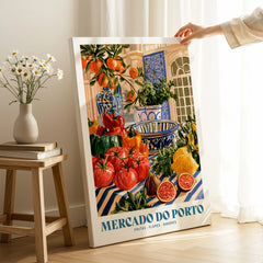 Mercado do Porto Portuguese Market Poster - canvas print mirror edge hand holding room setting