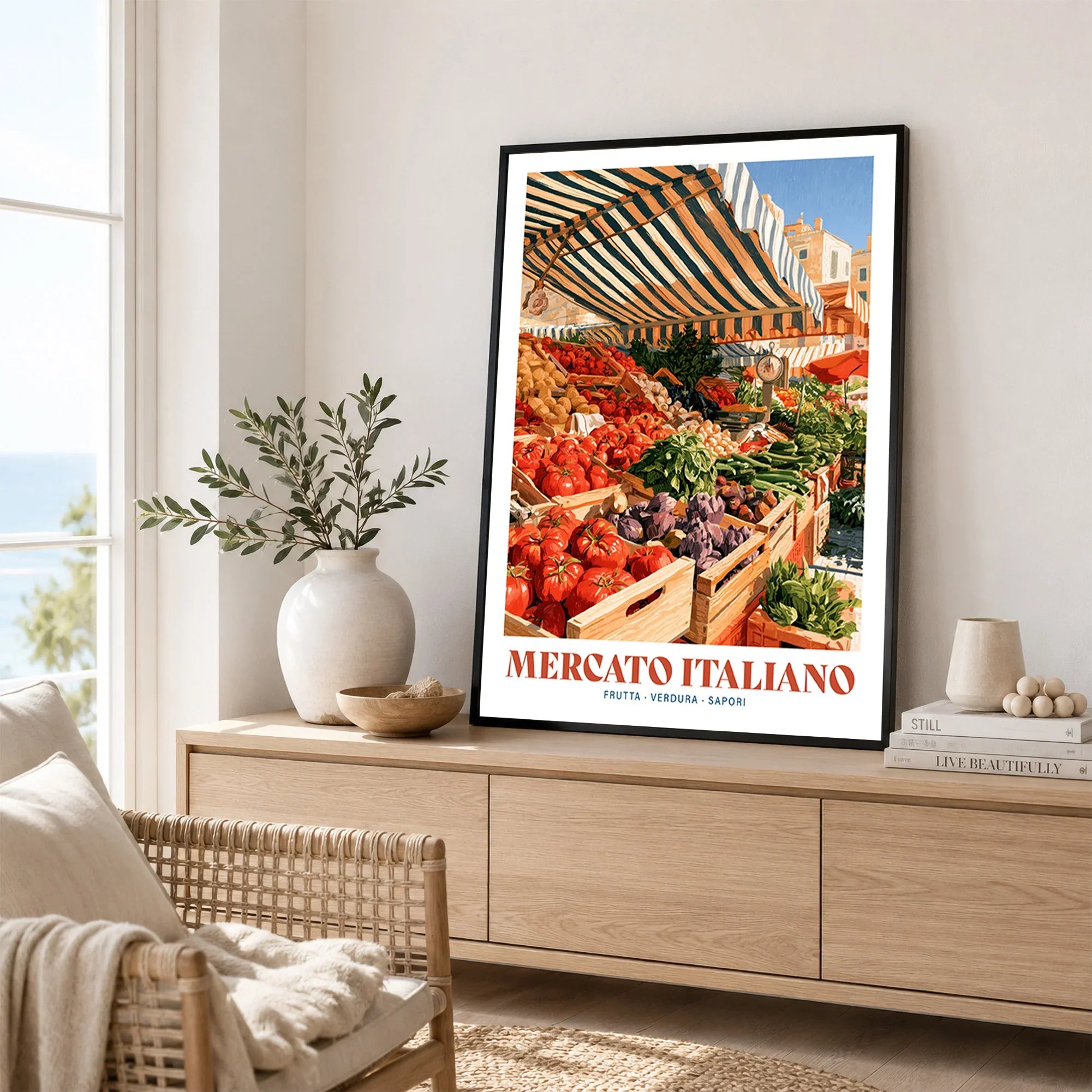 Italian Market Kitchen Wall Art - framed artwork living room lifestyle setting