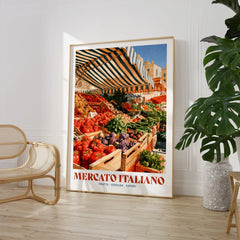 Italian Market Kitchen Wall Art - large framed print room setting chair plant