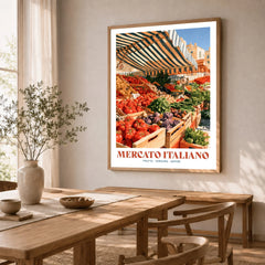 Italian Market Kitchen Wall Art - dining room framed print natural wood frame mockup ThisArtWorld