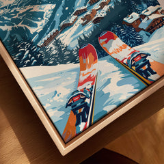 Meribel Ski Poster - France capturing the snowy slopes and vibrant ski atmosphere of the Alpine resort.