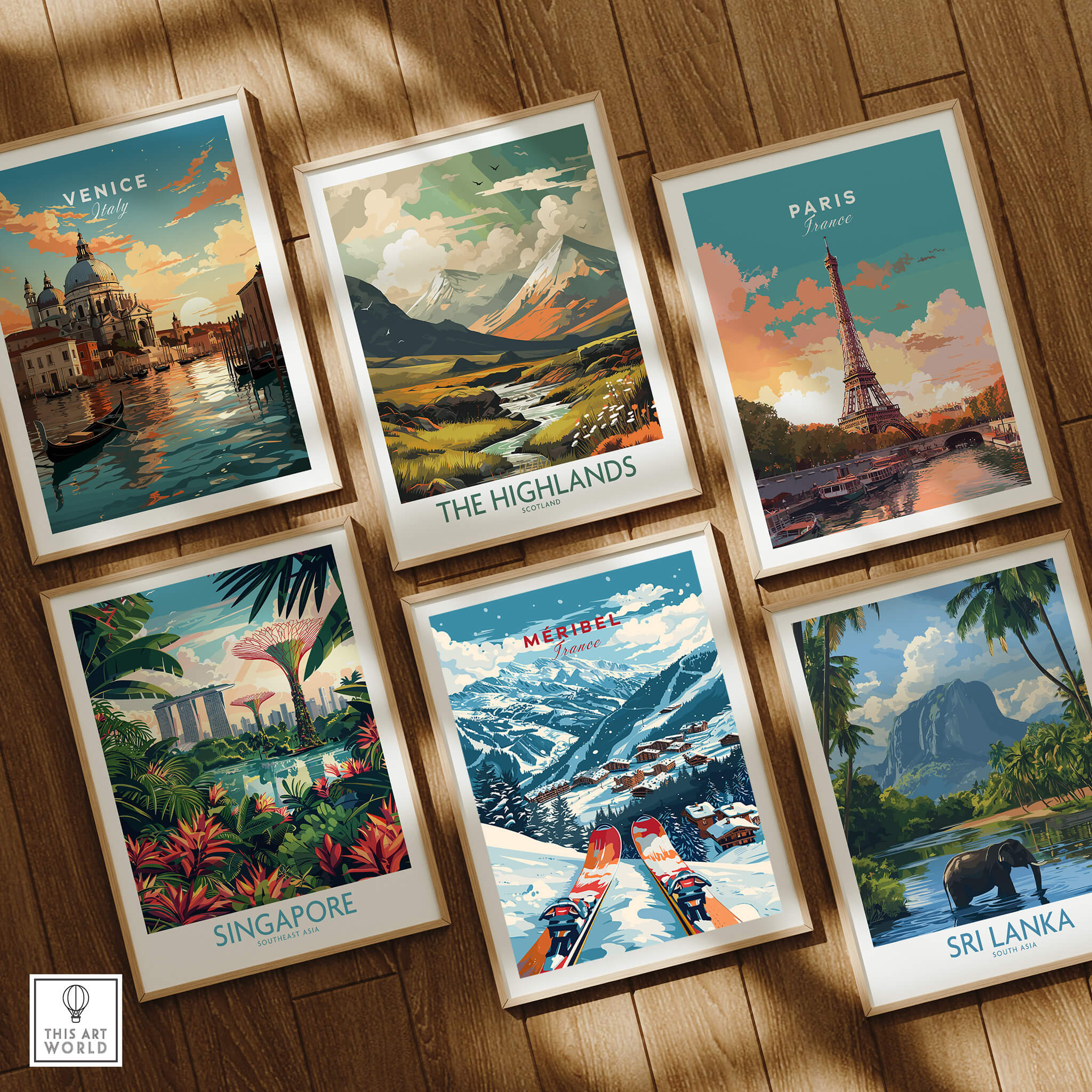 Meribel Ski Poster - France featured among travel art prints showcasing global destinations.