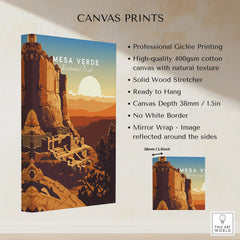Mesa Verde National Park canvas print featuring cliff dwellings at sunset, wall art decor