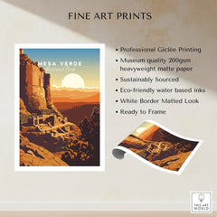 Mesa Verde National Park travel poster print with sunset landscape, unframed wall art