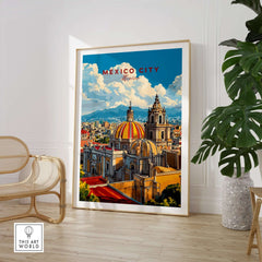 Mexico City Art Print - Cityscape Wall Poster showcasing a vibrant aerial view of Mexico City with colorful buildings.