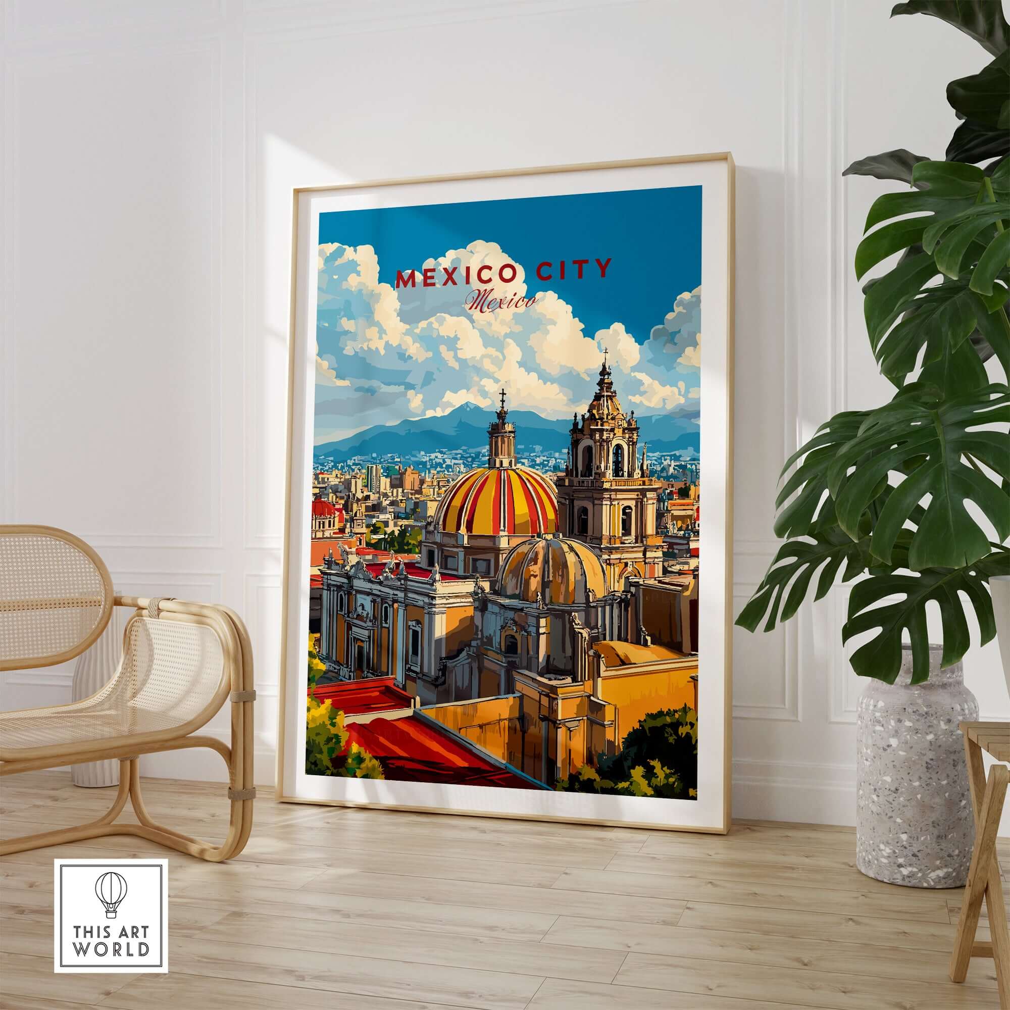 Mexico City Art Print - Cityscape Wall Poster showcasing a vibrant aerial view of Mexico City with colorful buildings.