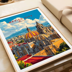 Mexico City Art Print - Cityscape Wall Poster showcasing vibrant buildings and rooftops in a colorful aerial view.