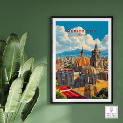 Mexico City Art Print - Cityscape Wall Poster featuring colorful buildings and Cathedral in vibrant design