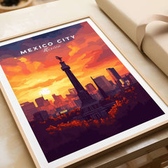 Mexico City Travel Print - El Ángel showcasing the iconic El Ángel monument at sunset.