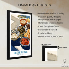 Greek Mezze Kitchen Wall Art - framed print details measurements quality details