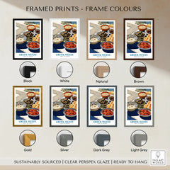 Greek Mezze Kitchen Wall Art - framed print colour options